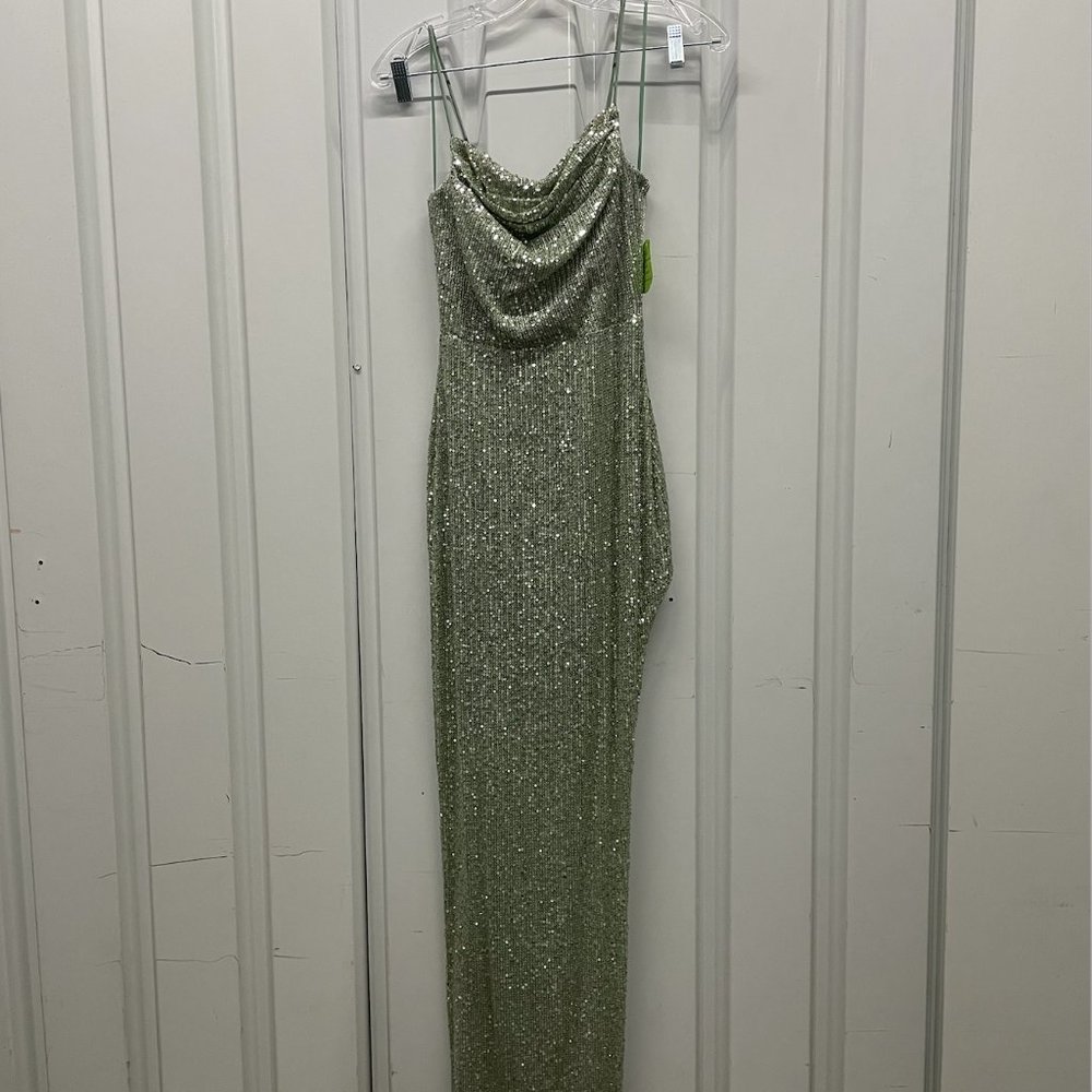 "Elaborate green sequin cutout, floor length, evening gown/party dress "